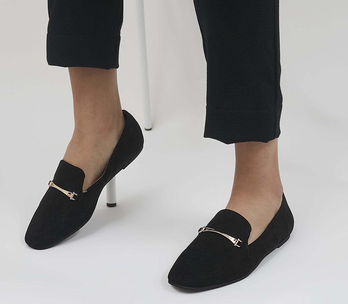 OfficeFrilled Feature Trim Slipper ShoesBlack With Gold Hardware