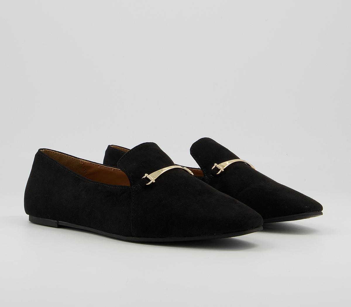 Office Frilled Feature Trim Slipper Shoes Office Frilled Feature Trim Slipper Shoes Black With Gold Hardware