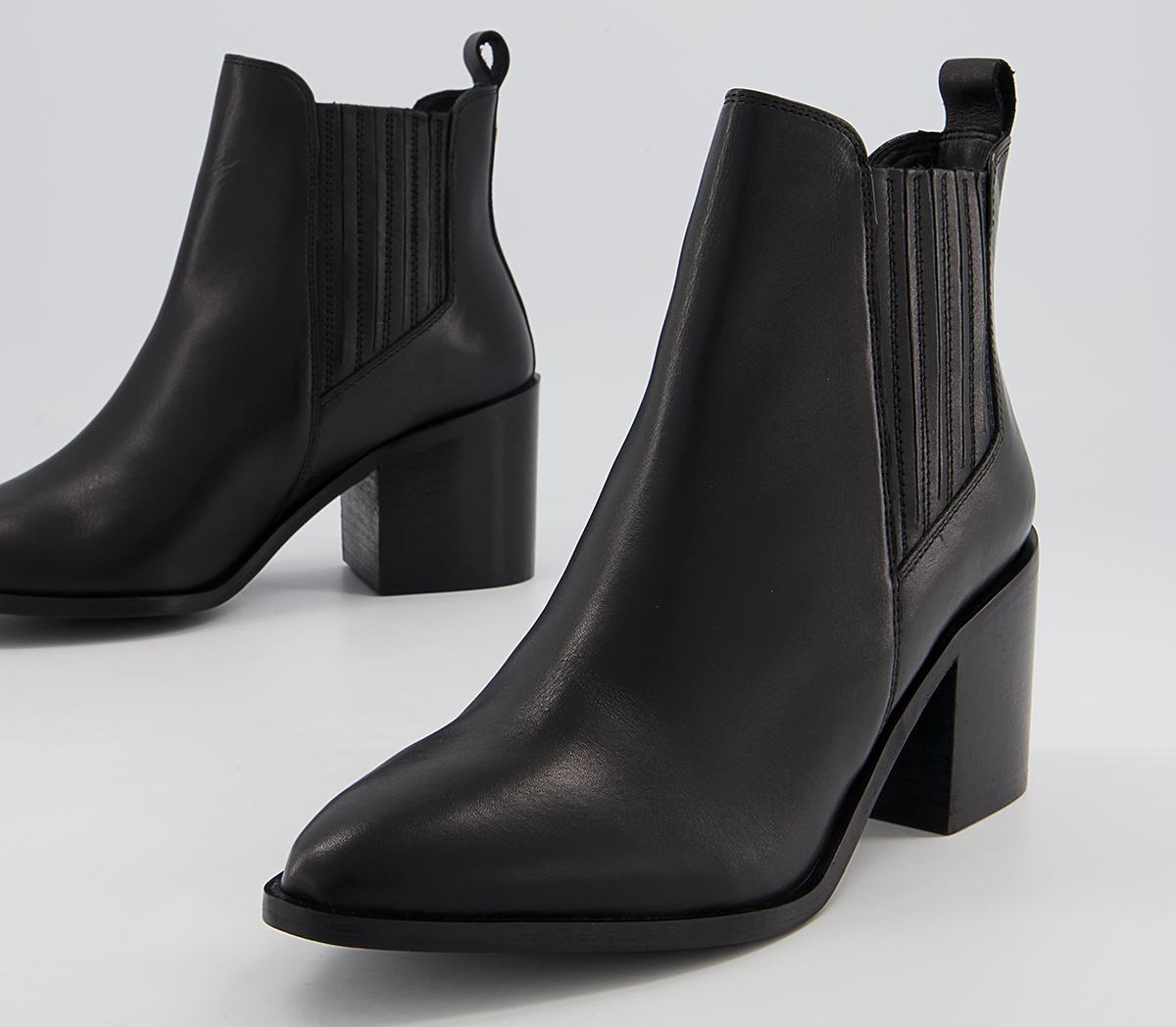 OFFICE Alabama Block Heeled Almond Toe Chelsea Boots Black Leather ...