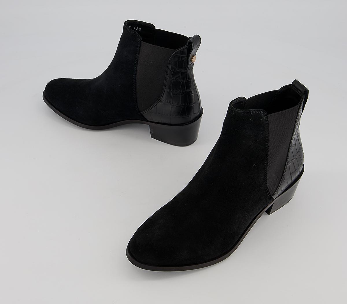 OFFICE Arkansas Almond Toe Chelsea Ankle Boots Black Suede Leather ...