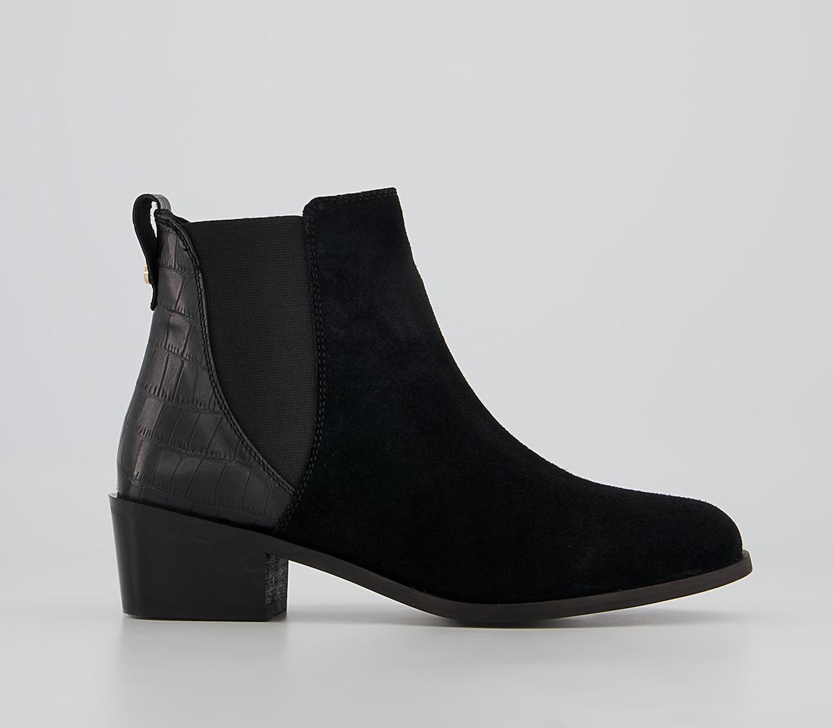 OFFICE Arkansas Almond Toe Chelsea Ankle Boots Black Suede Leather ...
