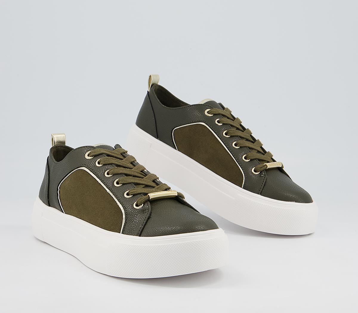 Office Fusing Flatform Lace Up Trainers Office Fusing Flatform Lace Up Trainers Khaki Metallic Mix