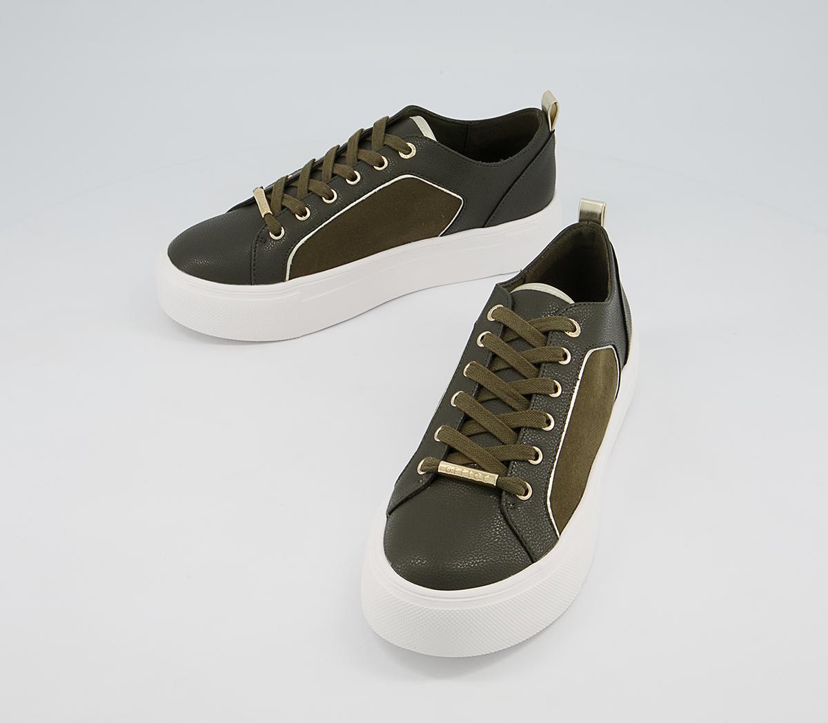 Office Fusing Flatform Lace Up Trainers Office Fusing Flatform Lace Up Trainers Khaki Metallic Mix