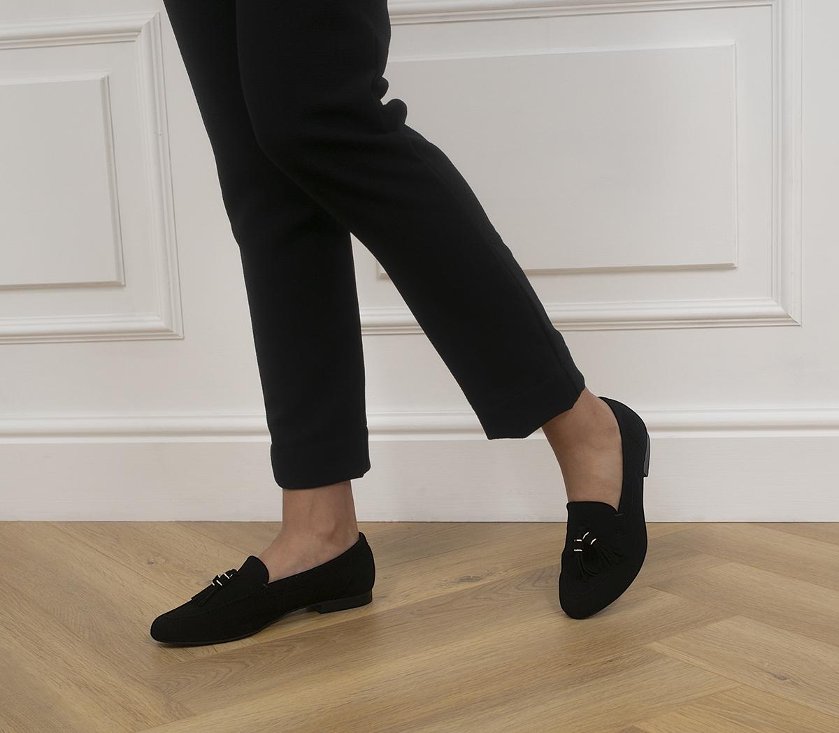 Flick Retro Tassel Loafers Black Suede - Women's Loafers