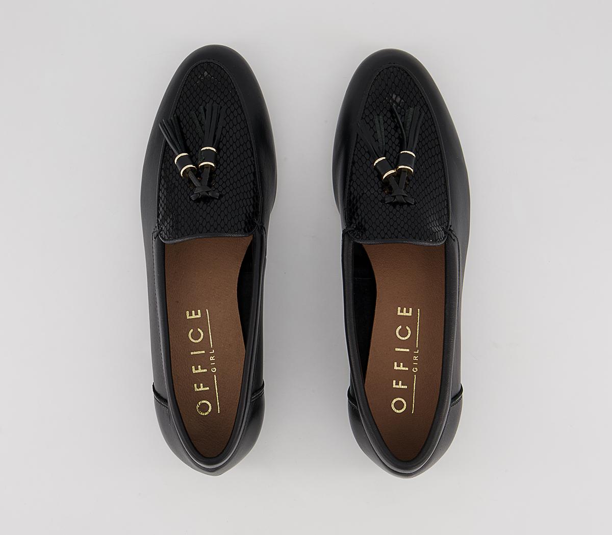 Office Flick Retro Tassel Loafers Office Flick Retro Tassel Loafers Black Leather Snake Mix