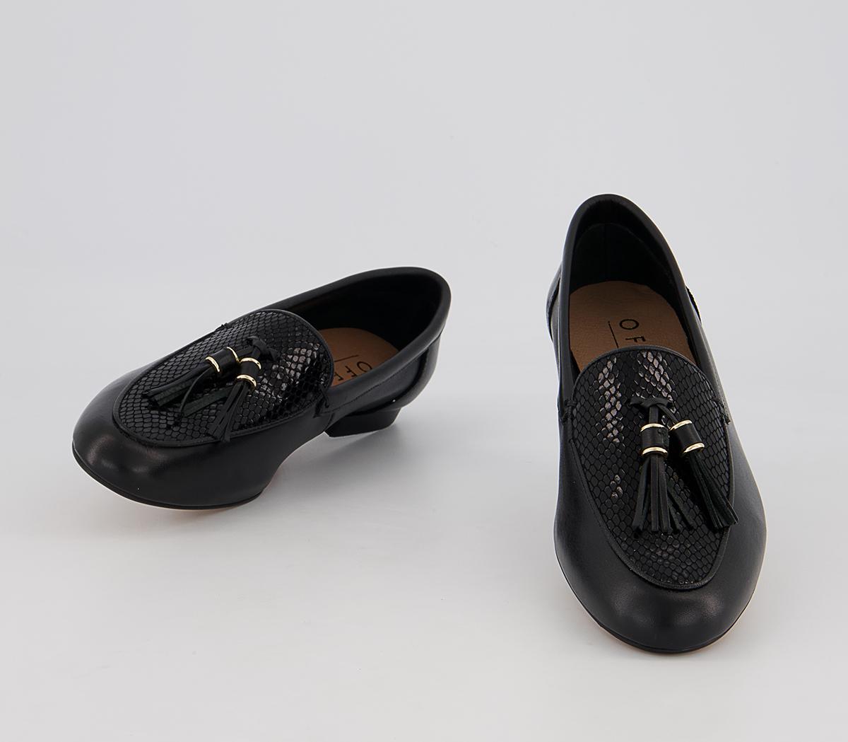 Office Flick Retro Tassel Loafers Office Flick Retro Tassel Loafers Black Leather Snake Mix