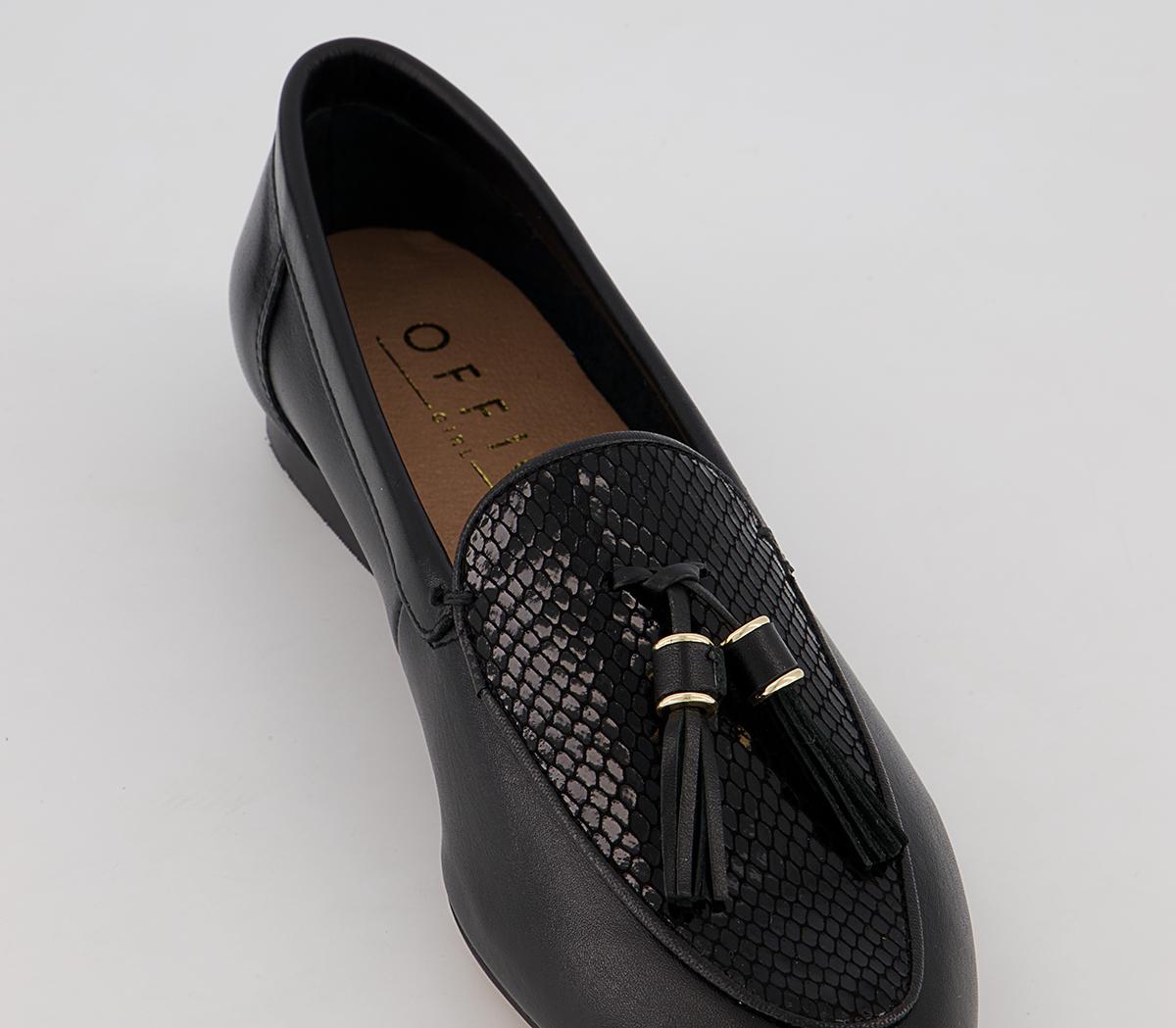 Office Flick Retro Tassel Loafers Office Flick Retro Tassel Loafers Black Leather Snake Mix
