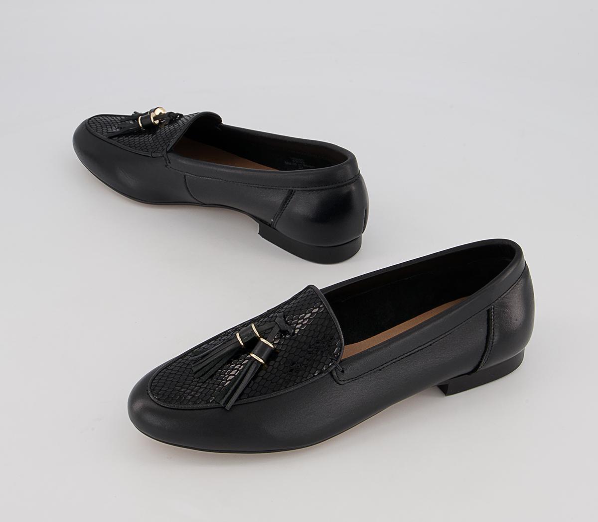 Office Flick Retro Tassel Loafers Office Flick Retro Tassel Loafers Black Leather Snake Mix