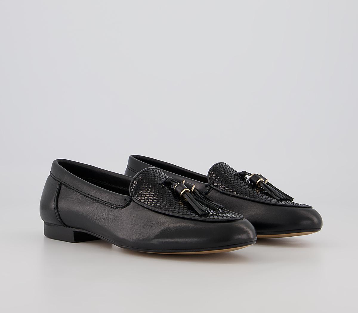 Office Flick Retro Tassel Loafers Office Flick Retro Tassel Loafers Black Leather Snake Mix