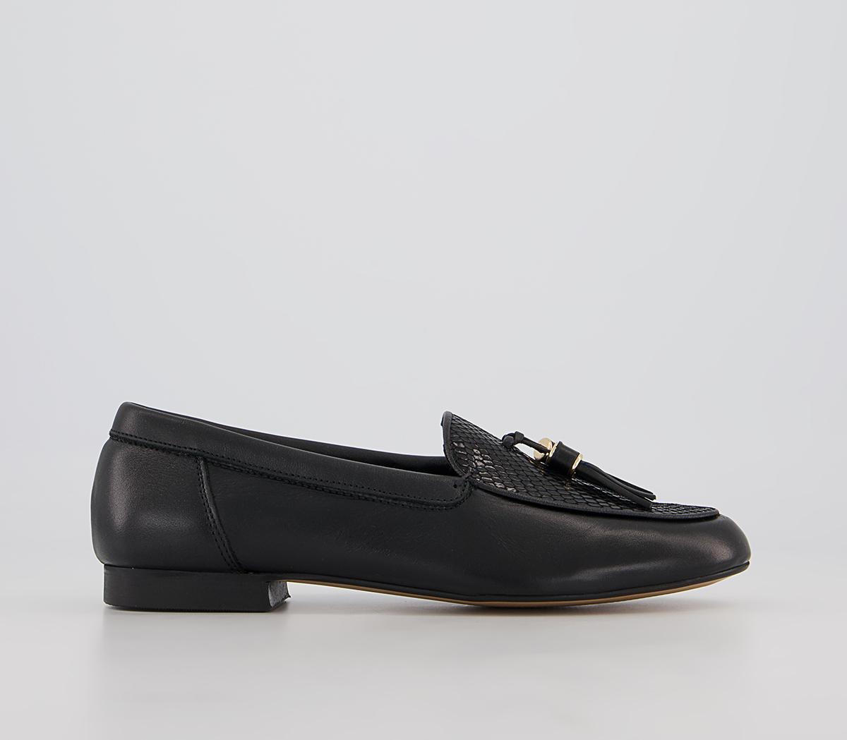 Office Flick Retro Tassel Loafers Office Flick Retro Tassel Loafers Black Leather Snake Mix