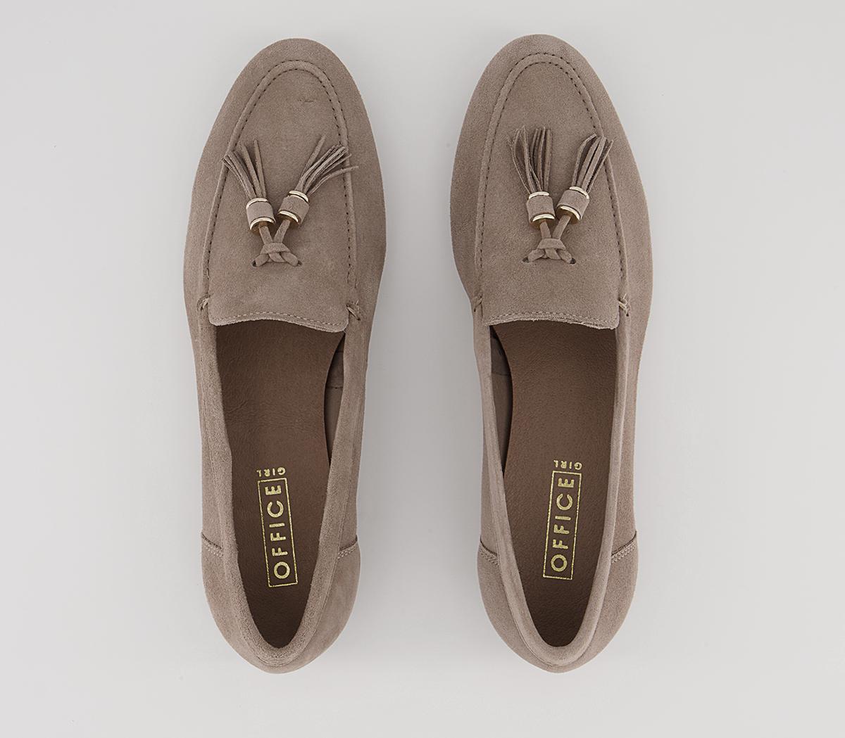OFFICE Flick Retro Tassel Loafers OFFICE Flick Retro Tassel Loafers Taupe Suede