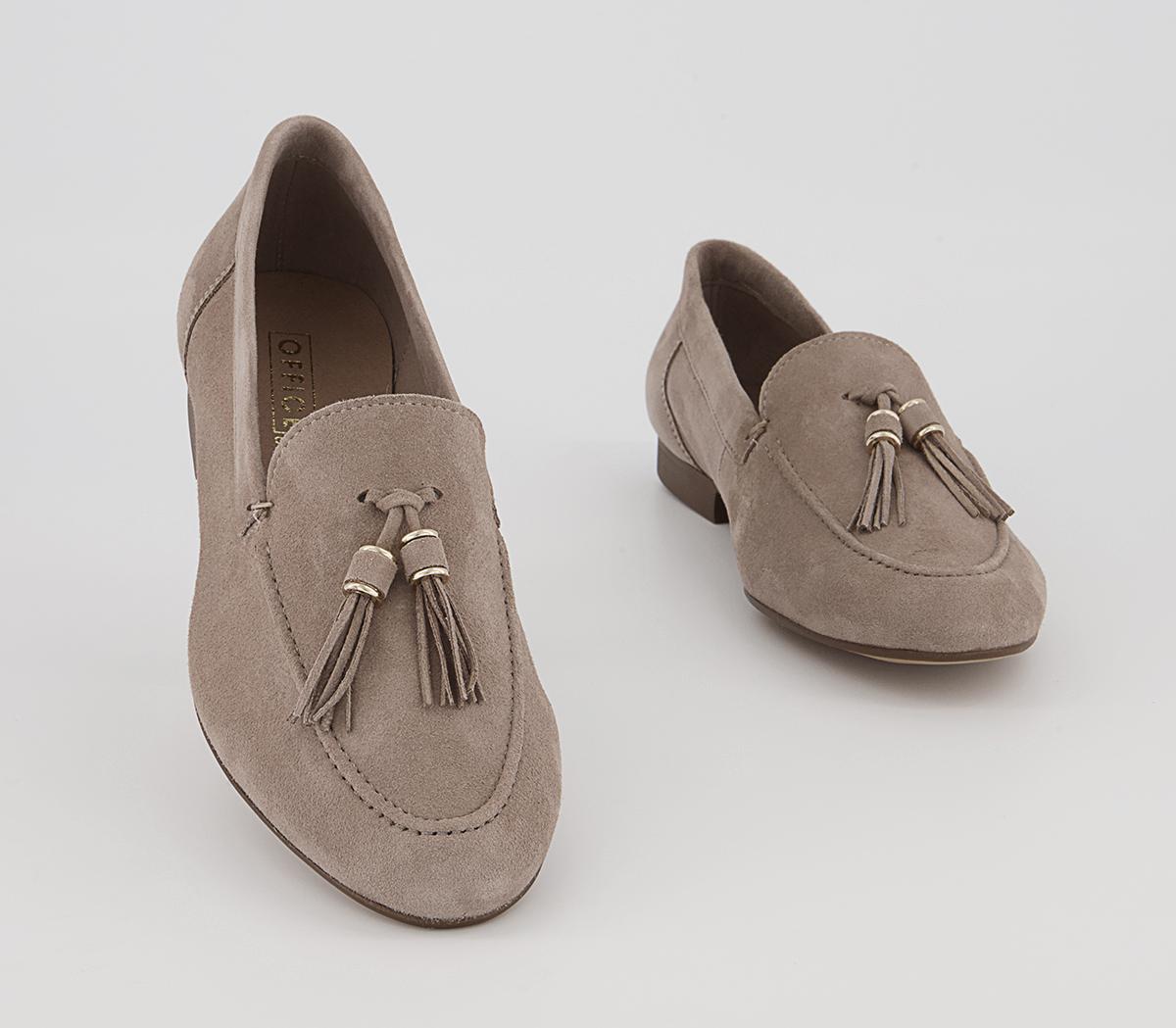 OFFICE Flick Retro Tassel Loafers OFFICE Flick Retro Tassel Loafers Taupe Suede