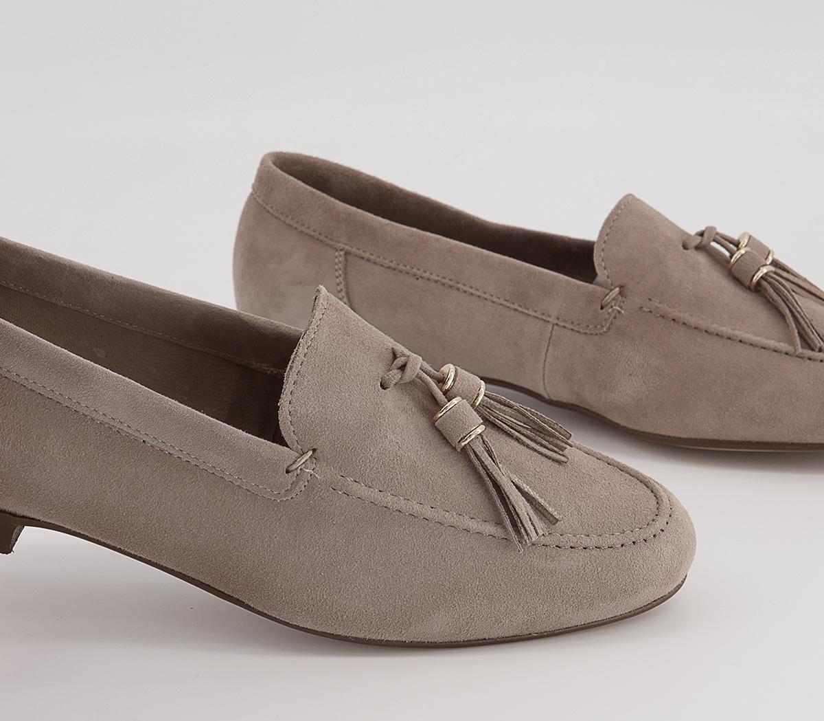 OFFICE Flick Retro Tassel Loafers OFFICE Flick Retro Tassel Loafers Taupe Suede