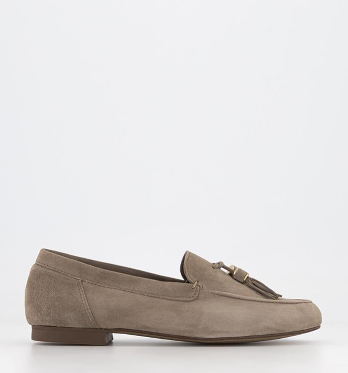 Office Flick Retro Tassel Loafers Taupe Suede