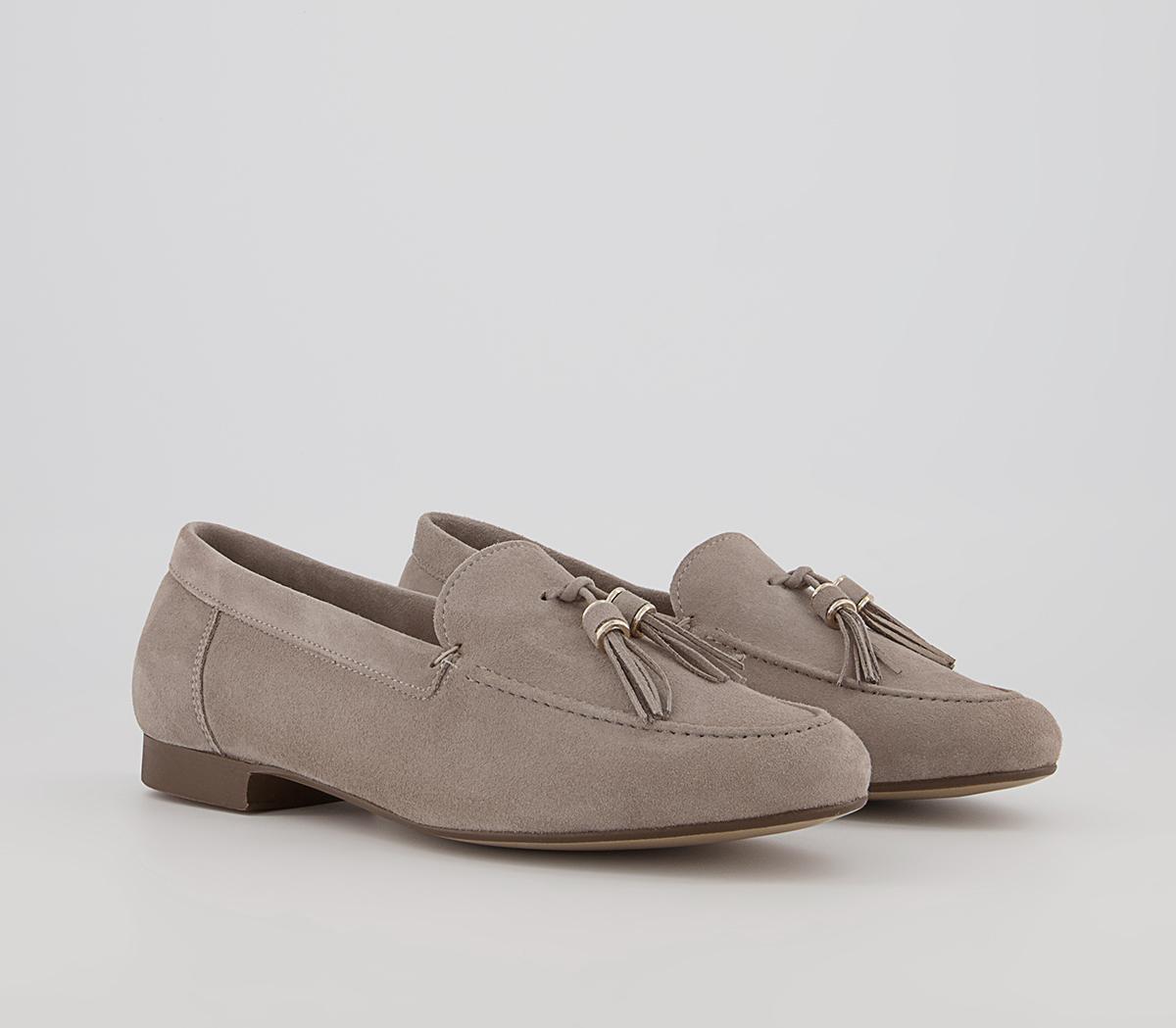 OFFICE Flick Retro Tassel Loafers OFFICE Flick Retro Tassel Loafers Taupe Suede