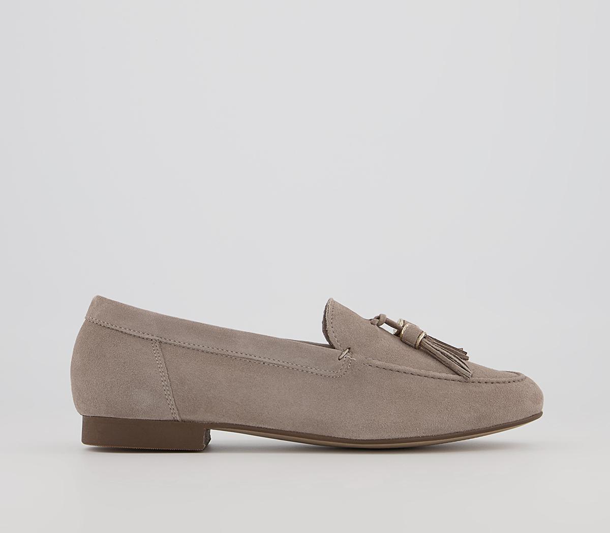 Flick Retro Tassel Loafers Taupe Suede