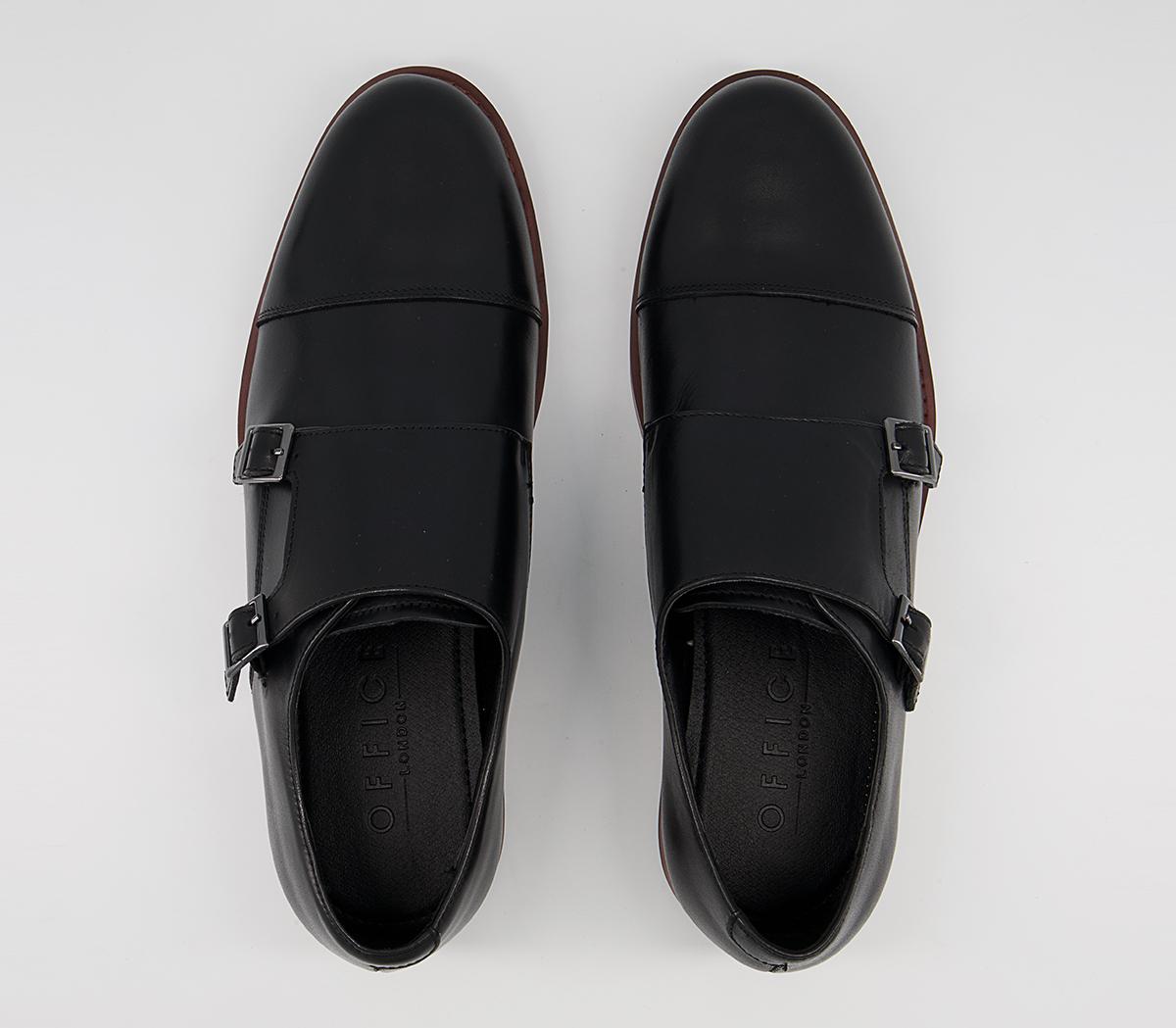 OFFICE Malvern Toecap Monk Shoes Black Leather - Men’s Smart Shoes