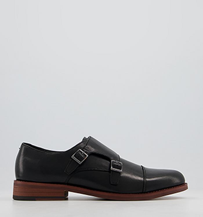 OFFICE Malvern Toecap Monk Shoes Black Leather