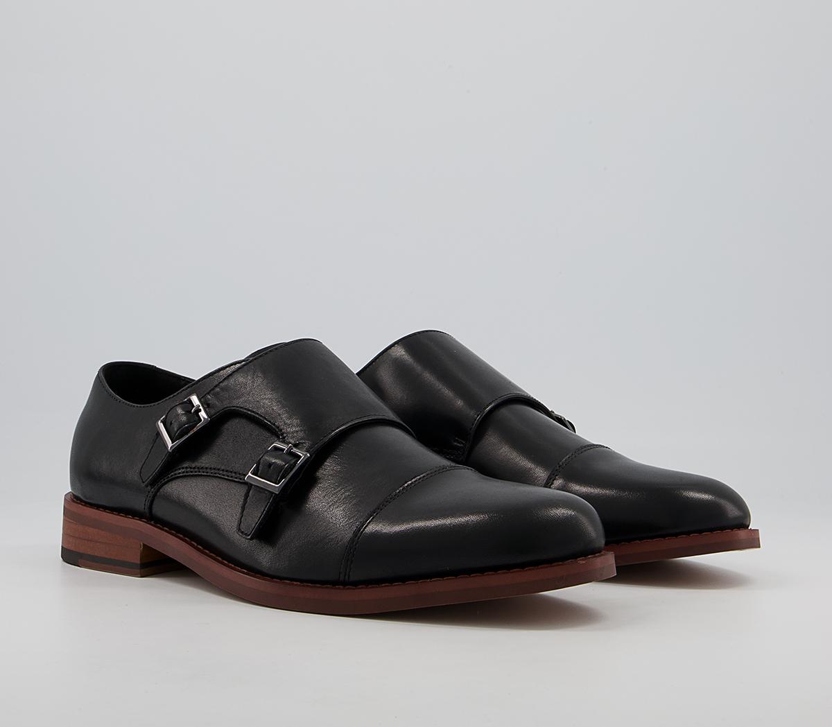 OFFICE Mens Malvern Toecap Monk Shoes Black Leather, 10