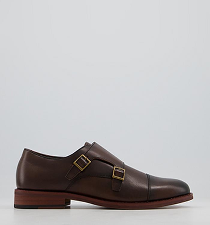 Office Malvern Toecap Monk Shoes Brown Leather
