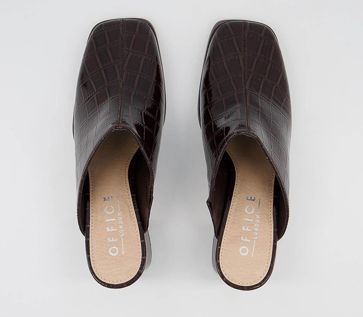 Office Marbie Square Toe Mules Office Marbie Square Toe Mules Chocolate Croc