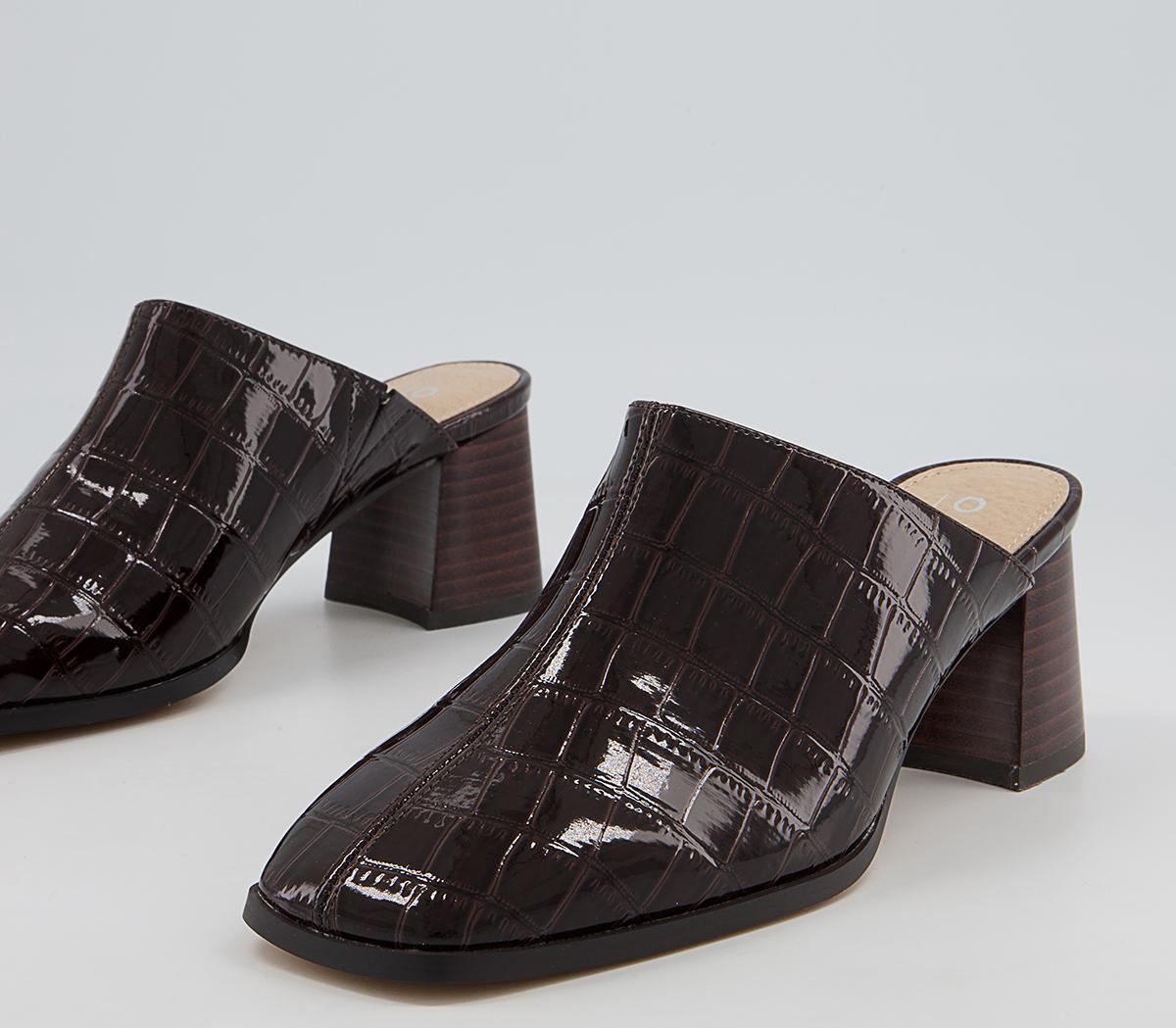 Office Marbie Square Toe Mules Office Marbie Square Toe Mules Chocolate Croc