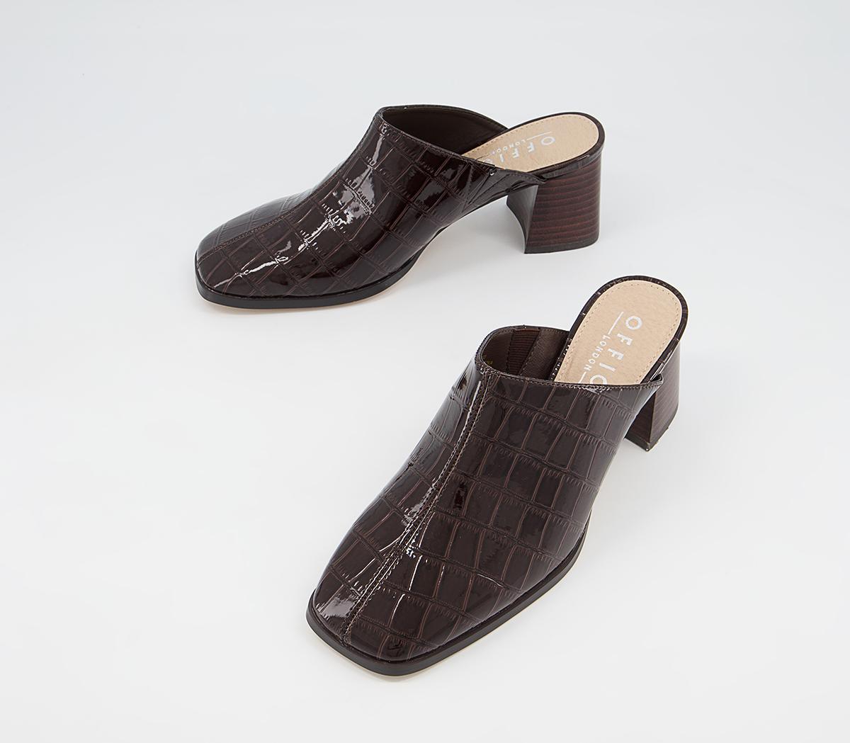 Office Marbie Square Toe Mules Office Marbie Square Toe Mules Chocolate Croc