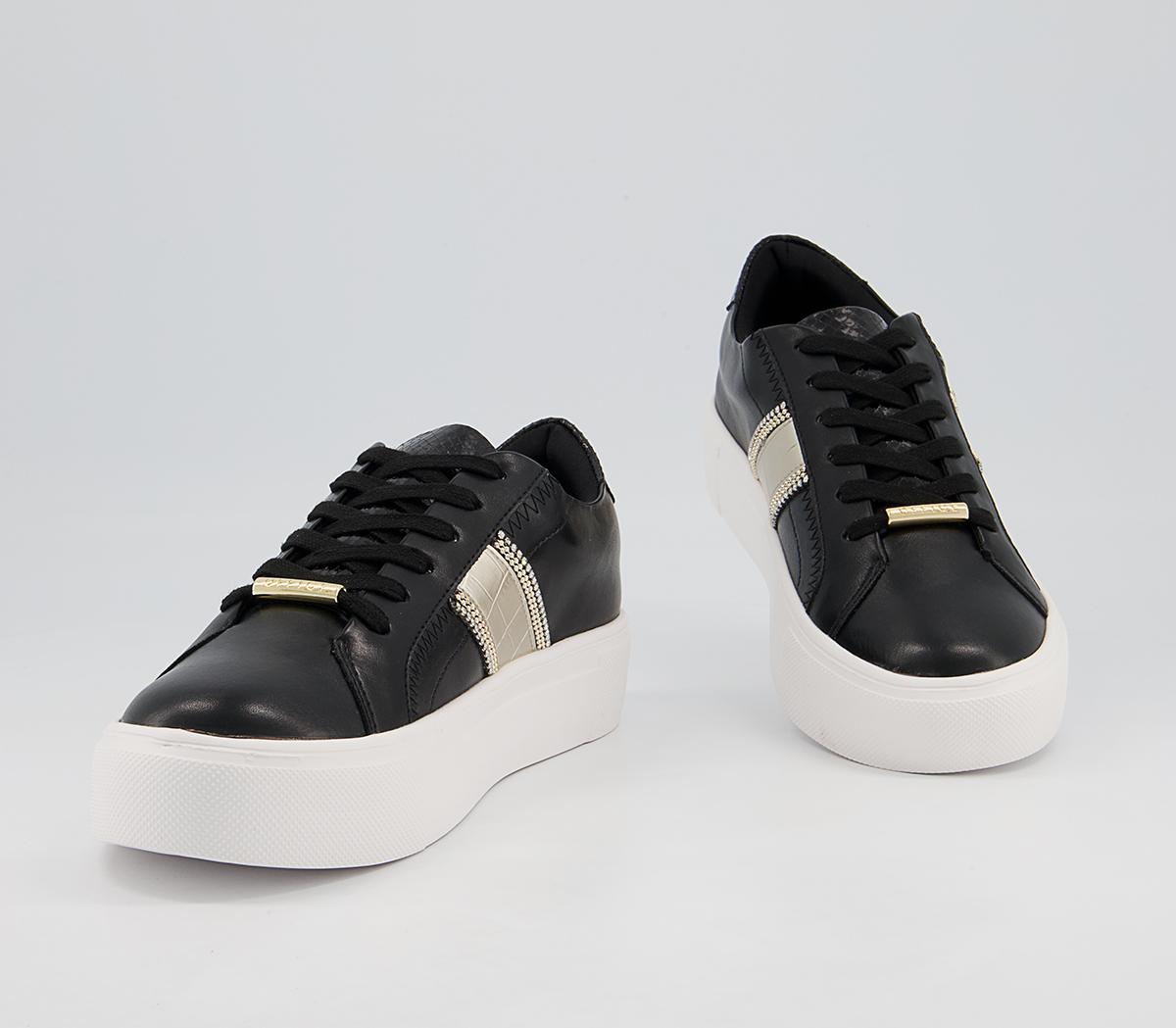 Office Fasten Feature Flatform Lace Up Trainers Office Fasten Feature Flatform Lace Up Trainers Black Metallic Croc Mix