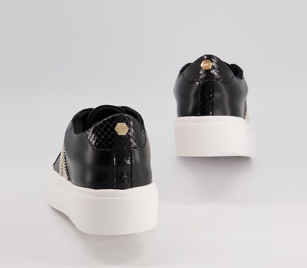 Office Fasten Feature Flatform Lace Up Trainers Office Fasten Feature Flatform Lace Up Trainers Black Metallic Croc Mix