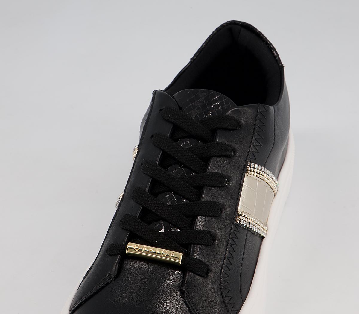 Office Fasten Feature Flatform Lace Up Trainers Office Fasten Feature Flatform Lace Up Trainers Black Metallic Croc Mix