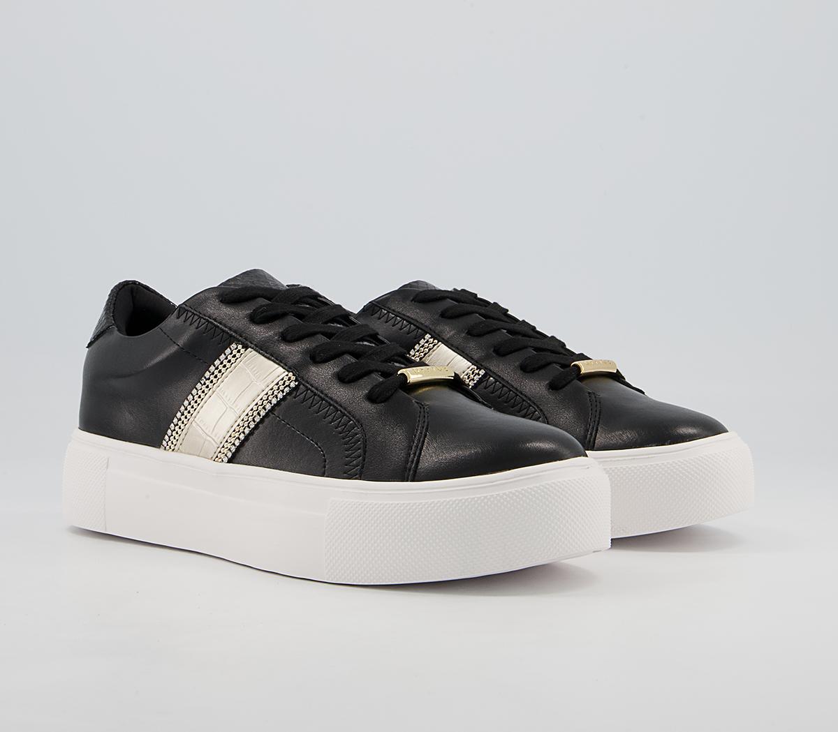 Office Fasten Feature Flatform Lace Up Trainers Office Fasten Feature Flatform Lace Up Trainers Black Metallic Croc Mix