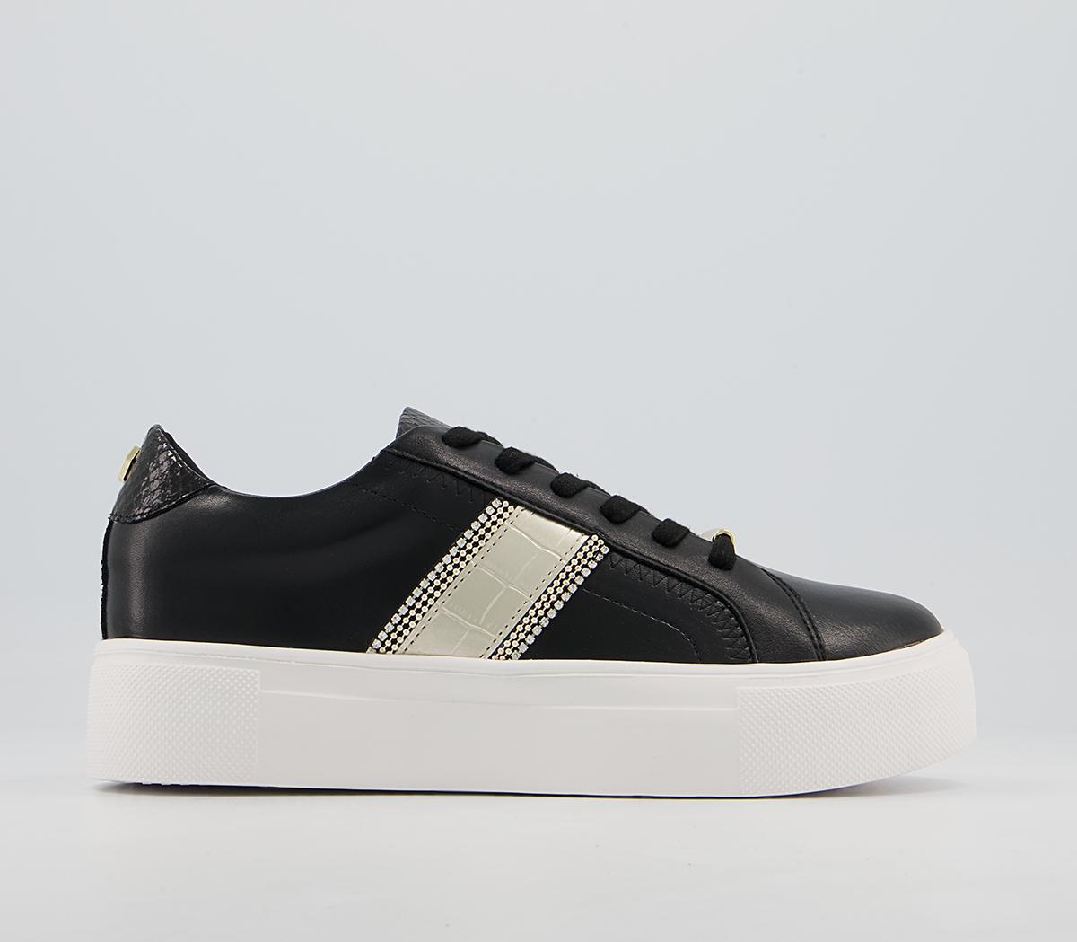 Office Fasten Feature Flatform Lace Up Trainers Office Fasten Feature Flatform Lace Up Trainers Black Metallic Croc Mix