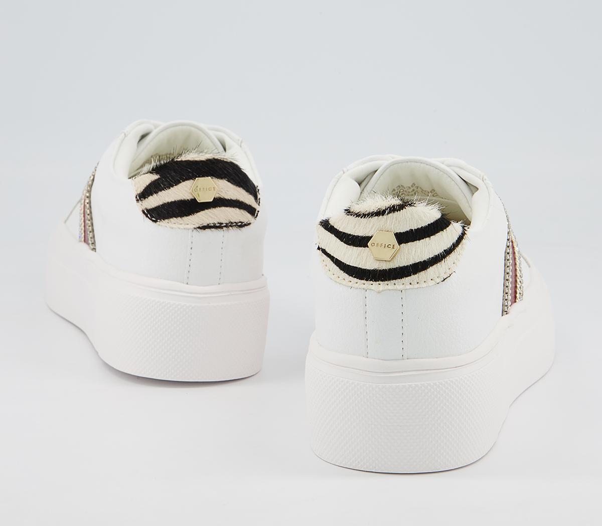Office Fasten Feature Flatforms Lace Up Trainers Office Fasten Feature Flatforms Lace Up Trainers White Burgundy Animal Mix