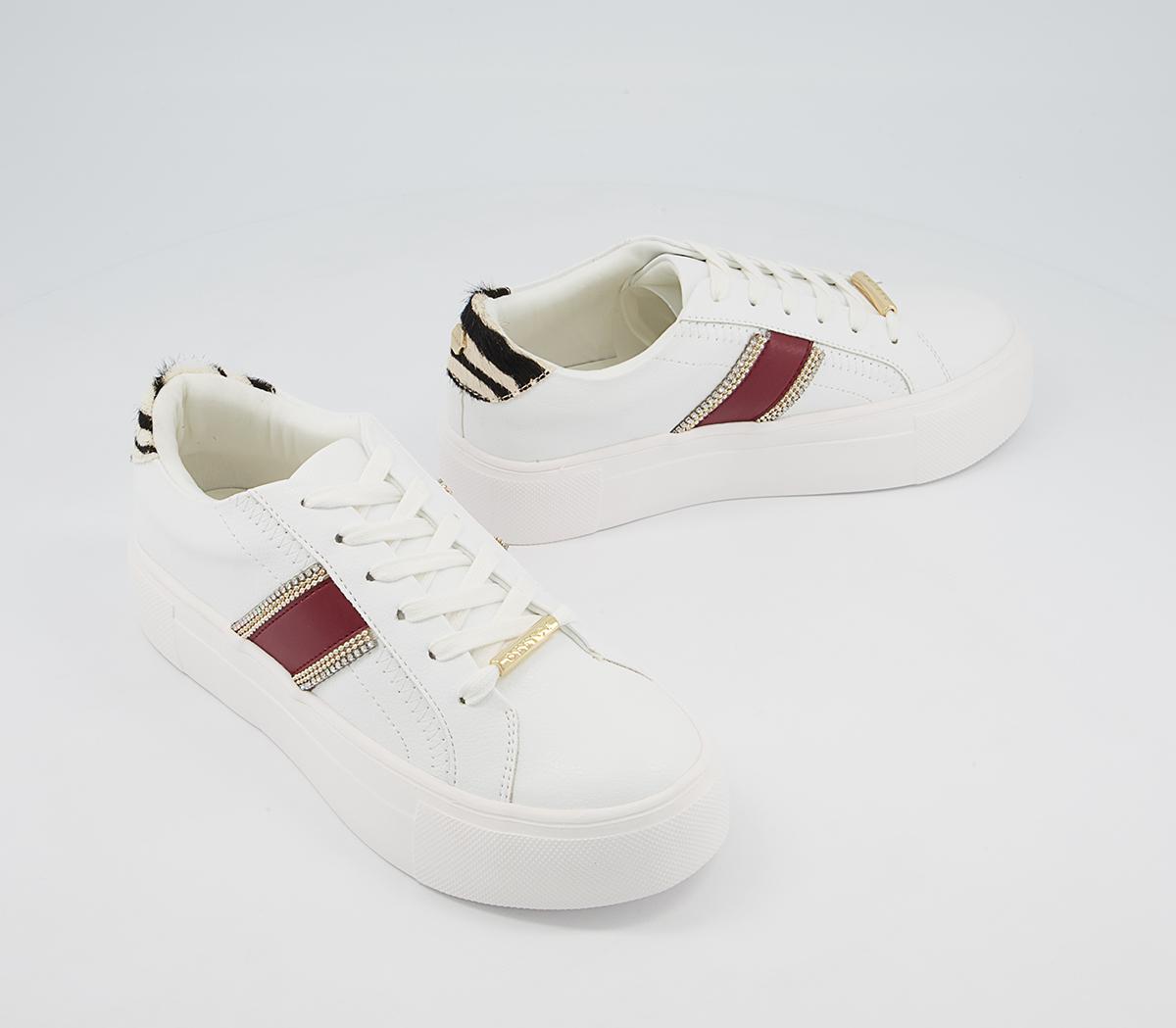 Office Fasten Feature Flatforms Lace Up Trainers Office Fasten Feature Flatforms Lace Up Trainers White Burgundy Animal Mix