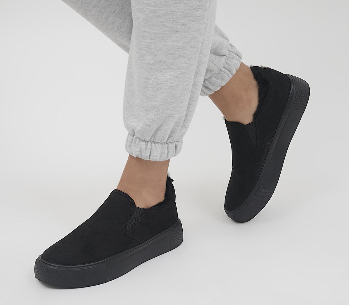 OfficeFade Slip On TrainersBlack Drench Faux Fur Lined