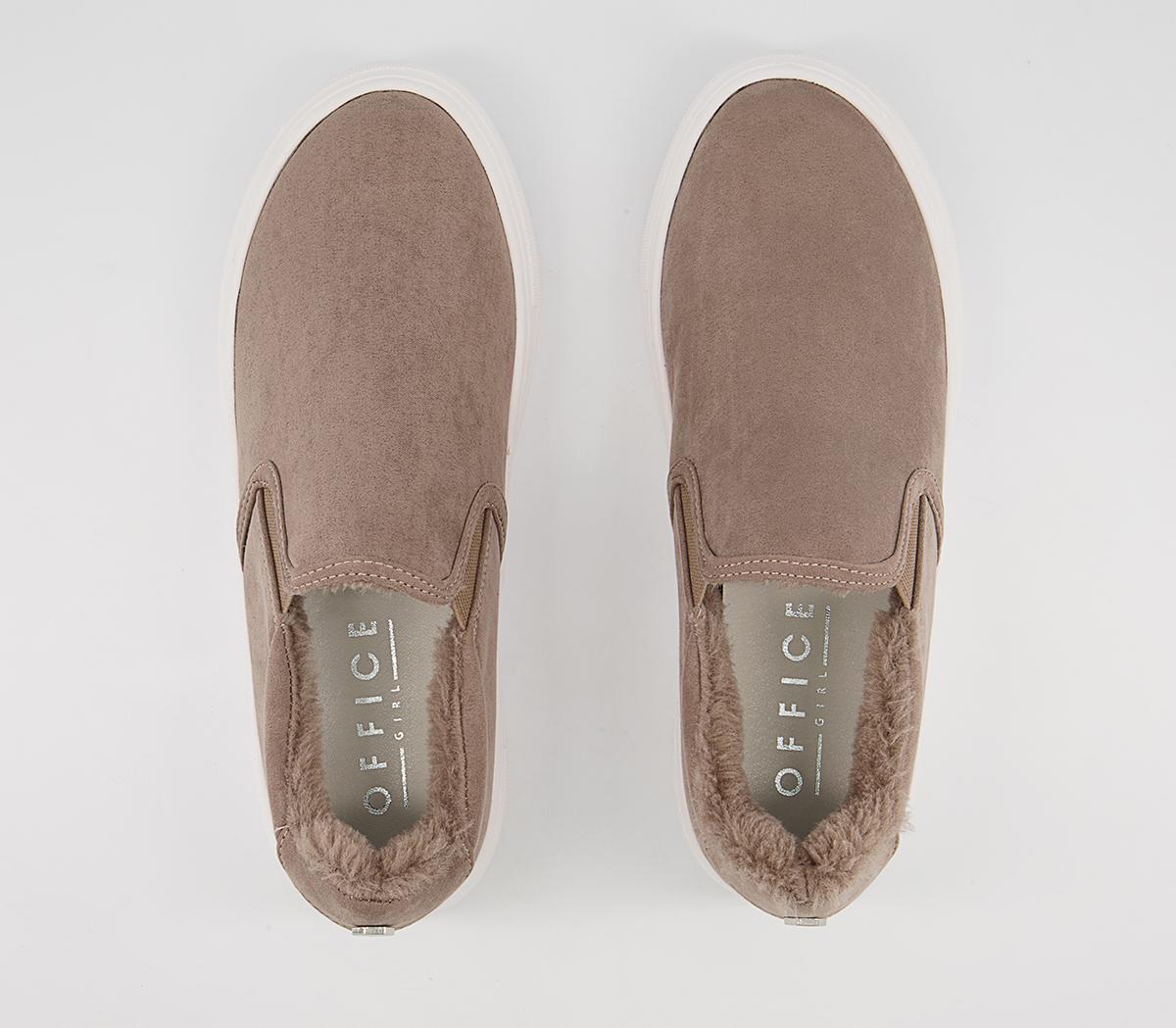 Office Fade Slip On Trainers Office Fade Slip On Trainers Taupe Faux Fur Lined