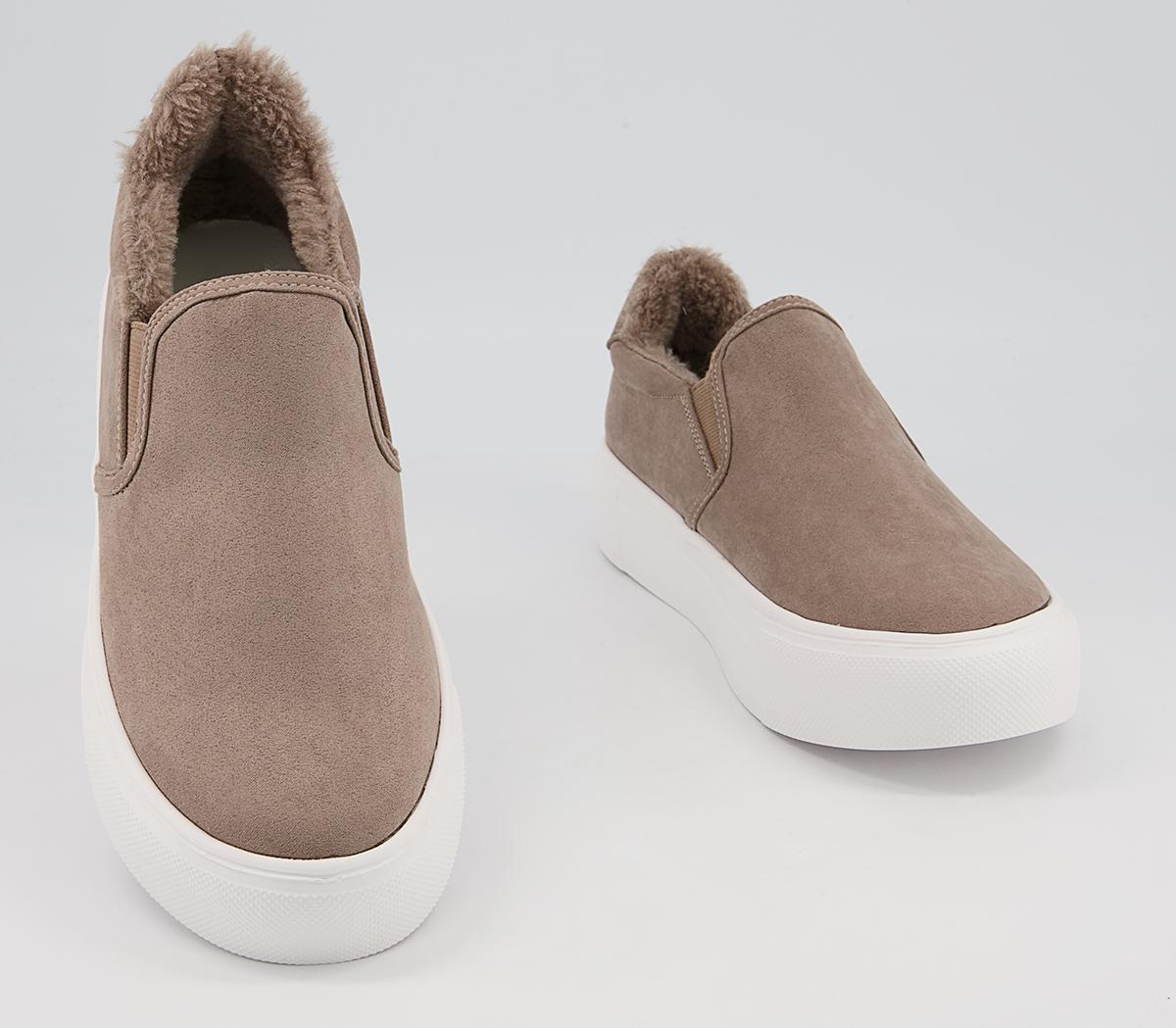 Office Fade Slip On Trainers Office Fade Slip On Trainers Taupe Faux Fur Lined