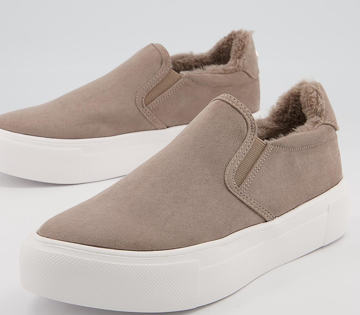Office Fade Slip On Trainers Office Fade Slip On Trainers Taupe Faux Fur Lined