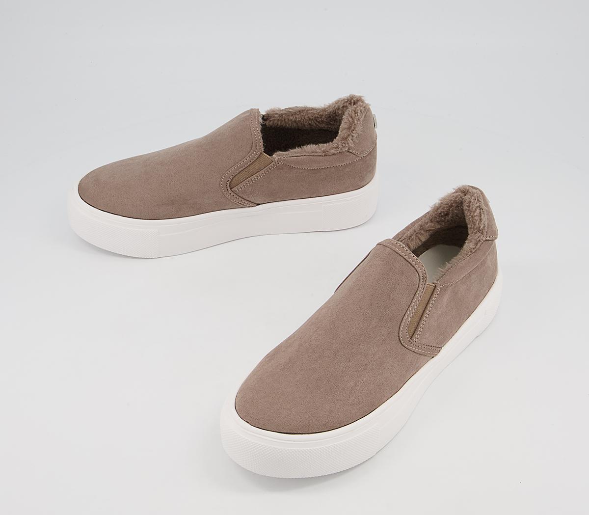 Office Fade Slip On Trainers Office Fade Slip On Trainers Taupe Faux Fur Lined