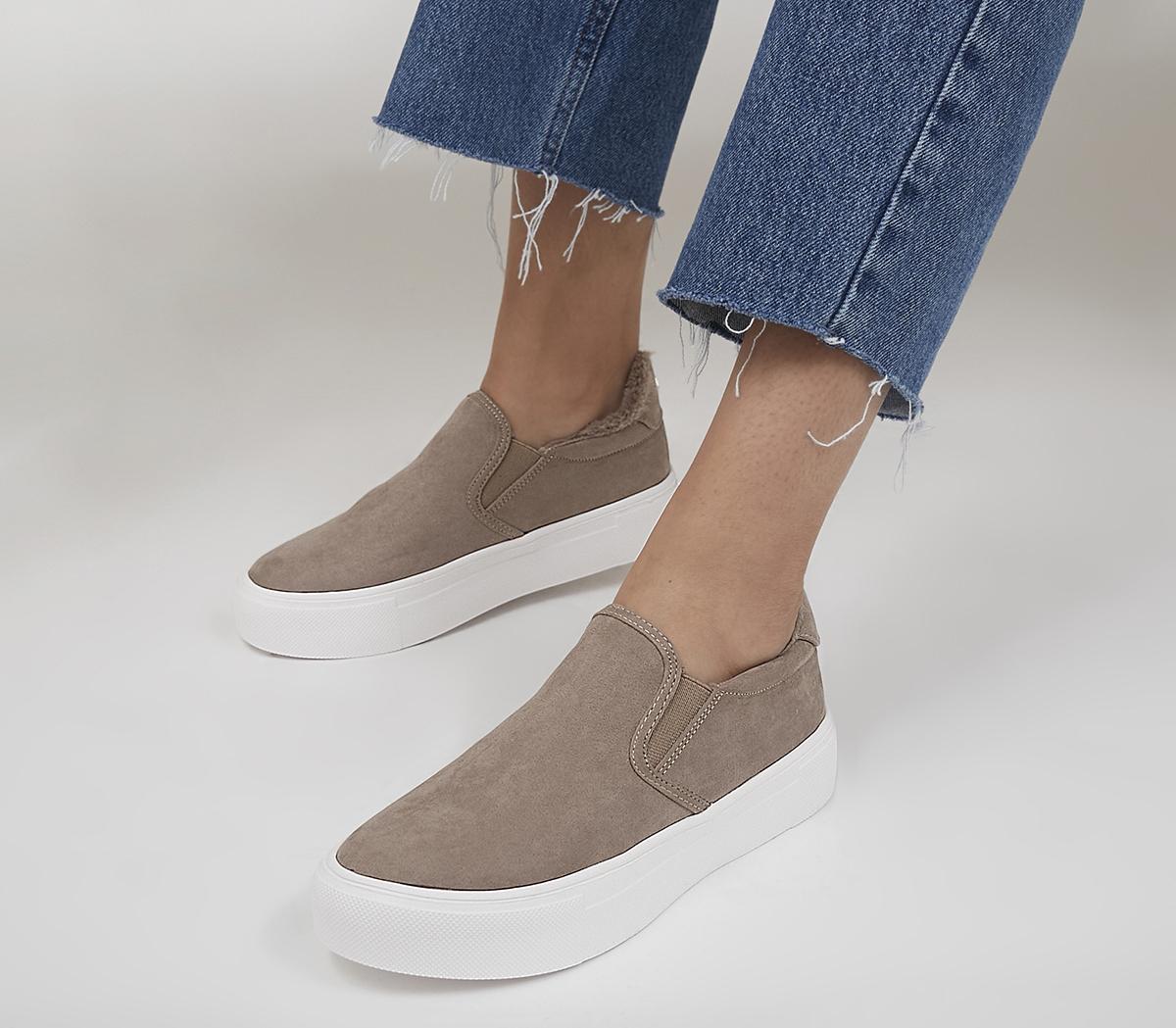 OfficeFade Slip On TrainersTaupe Faux Fur Lined