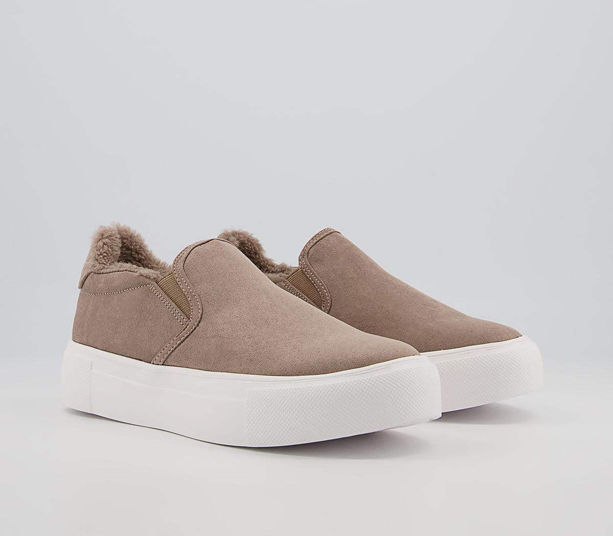 Office Fade Slip On Trainers Office Fade Slip On Trainers Taupe Faux Fur Lined