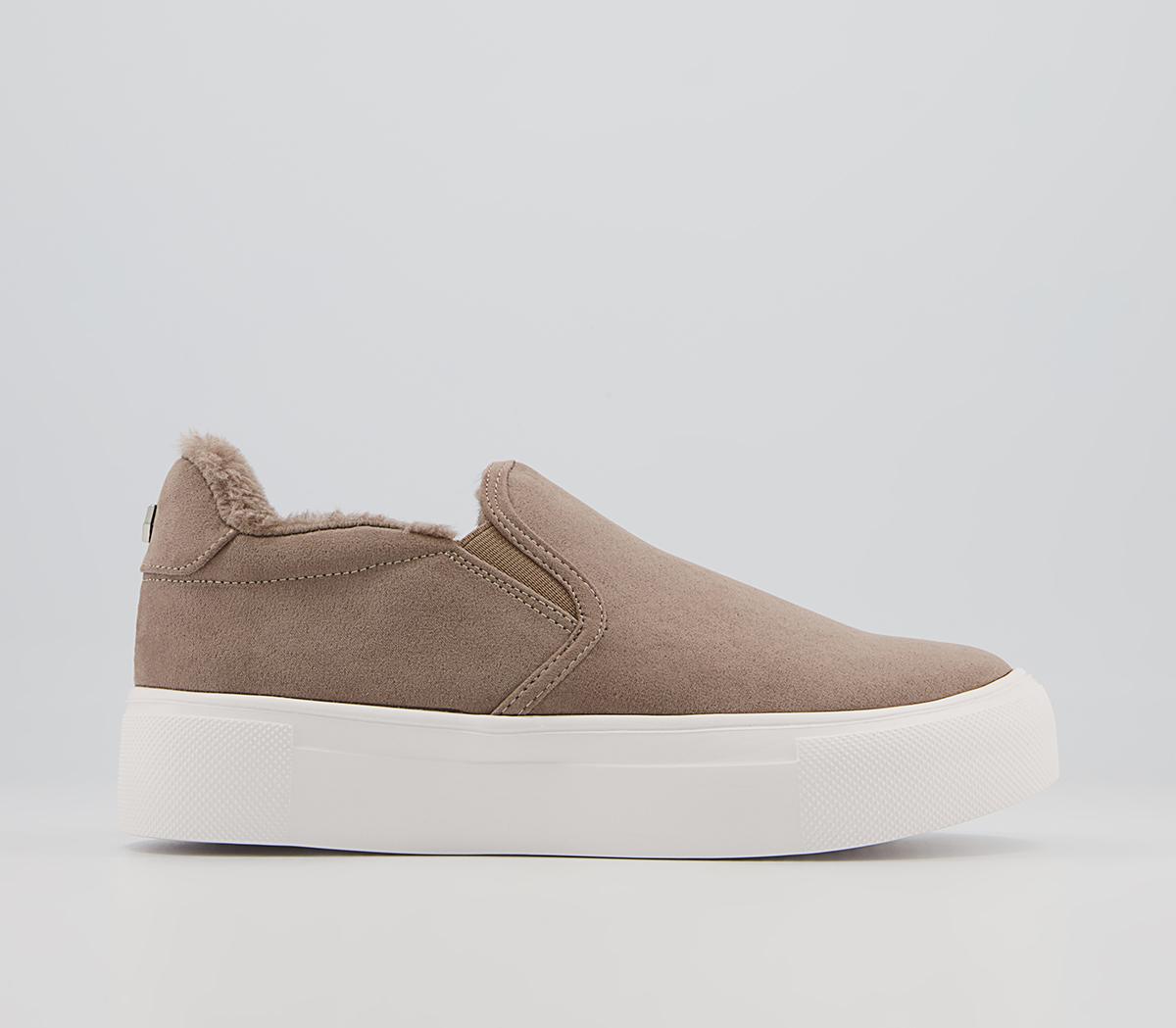 Office Fade Slip On Trainers Office Fade Slip On Trainers Taupe Faux Fur Lined