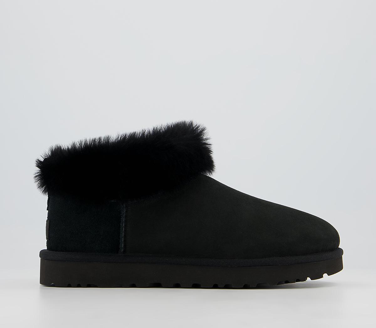 UGG Classic Ultra Mini Fluff Boots Black - Women’s Sustainable Materials