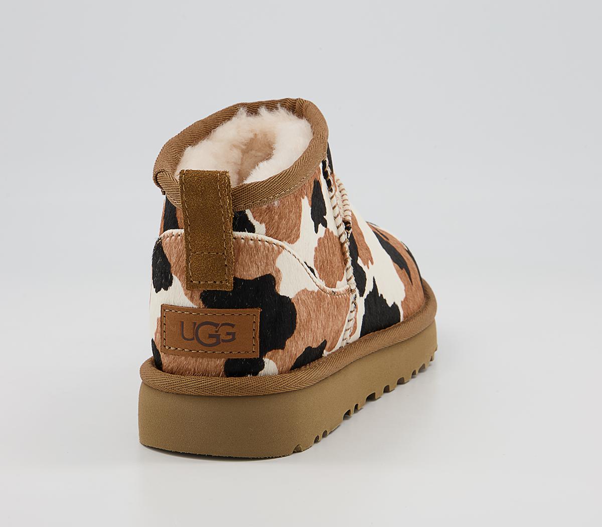 UGG Classic Ultra Mini Cow Print Boots UGG Classic Ultra Mini Cow Print Boots Chestnut