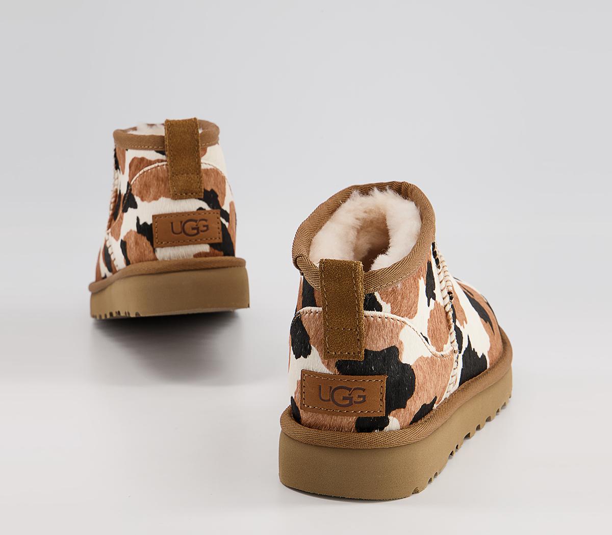 UGG Classic Ultra Mini Cow Print Boots UGG Classic Ultra Mini Cow Print Boots Chestnut