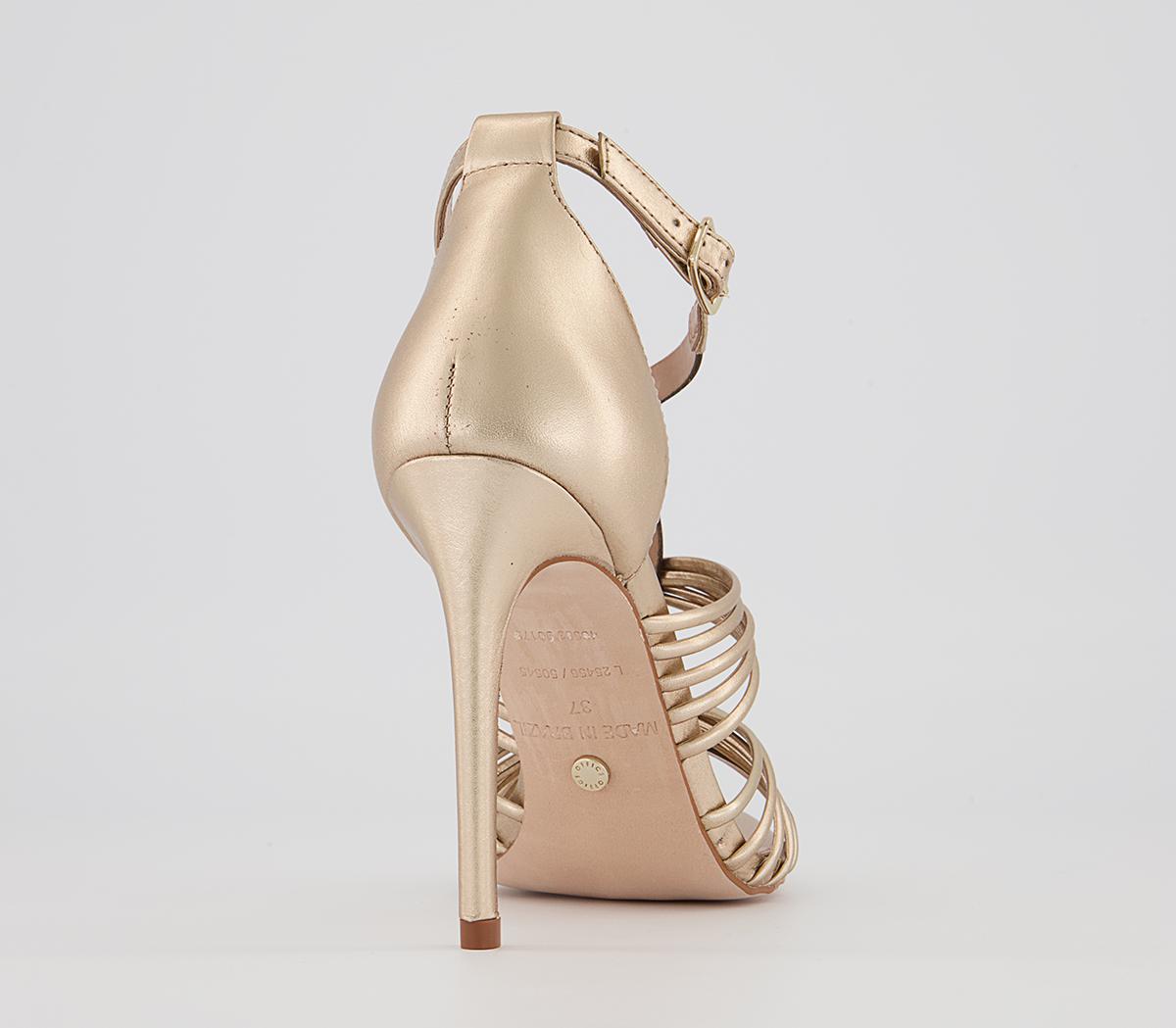 Office Hidden Valley Strappy T-Bar Stiletto High Heels Office Hidden Valley Strappy T-Bar Stiletto High Heels Gold Leather