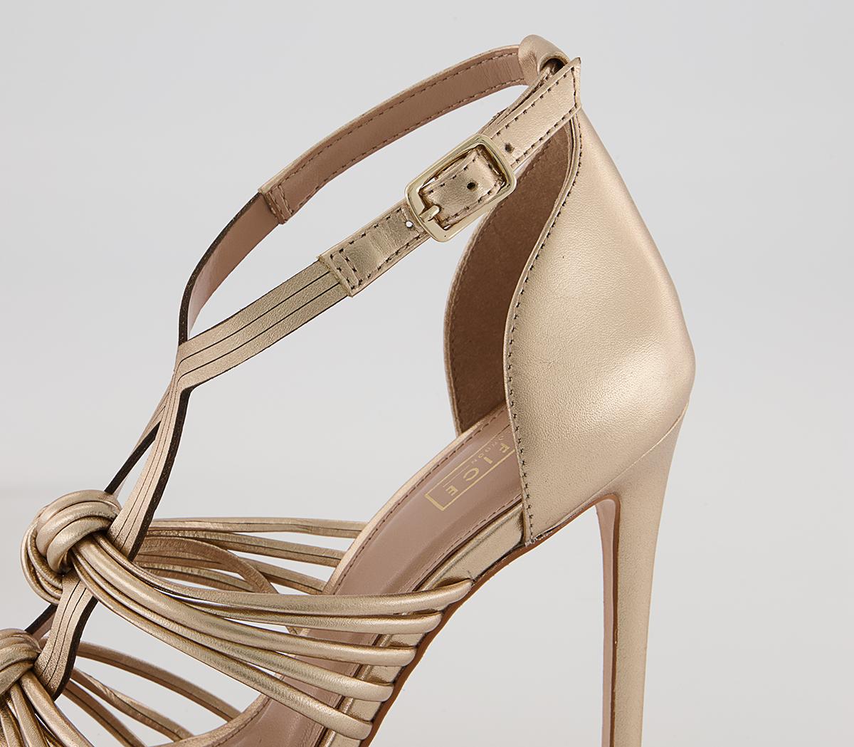Office Hidden Valley Strappy T-Bar Stiletto High Heels Office Hidden Valley Strappy T-Bar Stiletto High Heels Gold Leather