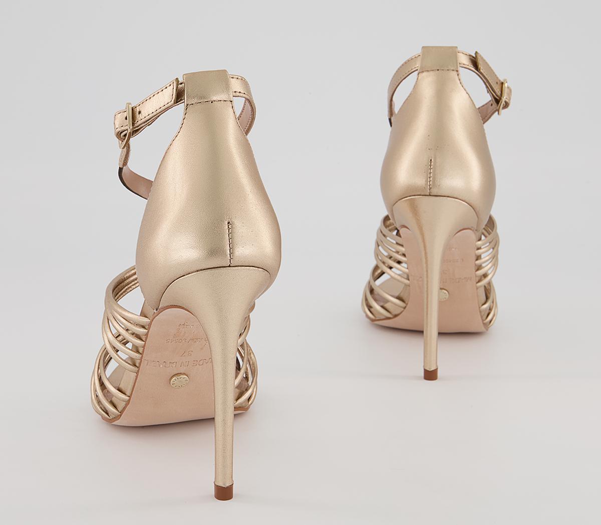 Office Hidden Valley Strappy T-Bar Stiletto High Heels Office Hidden Valley Strappy T-Bar Stiletto High Heels Gold Leather
