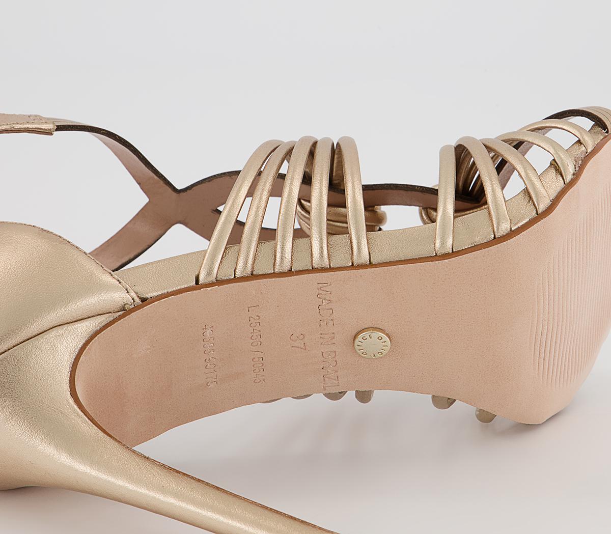 Office Hidden Valley Strappy T-Bar Stiletto High Heels Office Hidden Valley Strappy T-Bar Stiletto High Heels Gold Leather