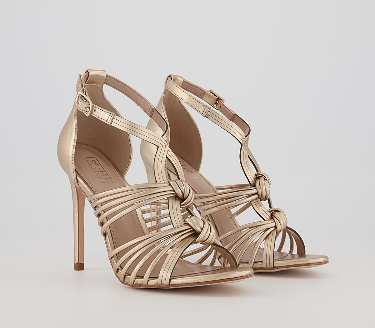 Office Hidden Valley Strappy T-Bar Stiletto High Heels Office Hidden Valley Strappy T-Bar Stiletto High Heels Gold Leather